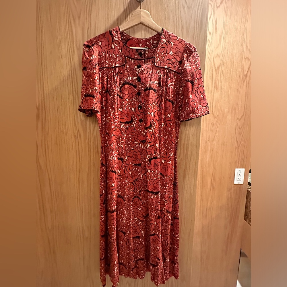 Vintage Deadstock Mode a Day Floral Printed Dress w/ Piping Detail